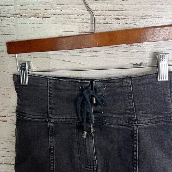 Free people denim mini skirt black lace up size 2 - Picture 2 of 5